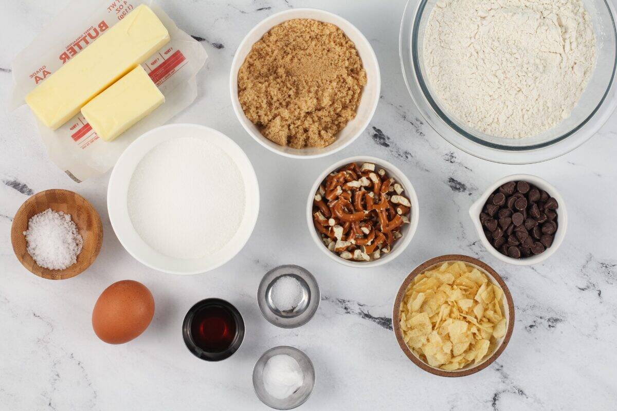 Ingredients to make kitchen sink cookies.