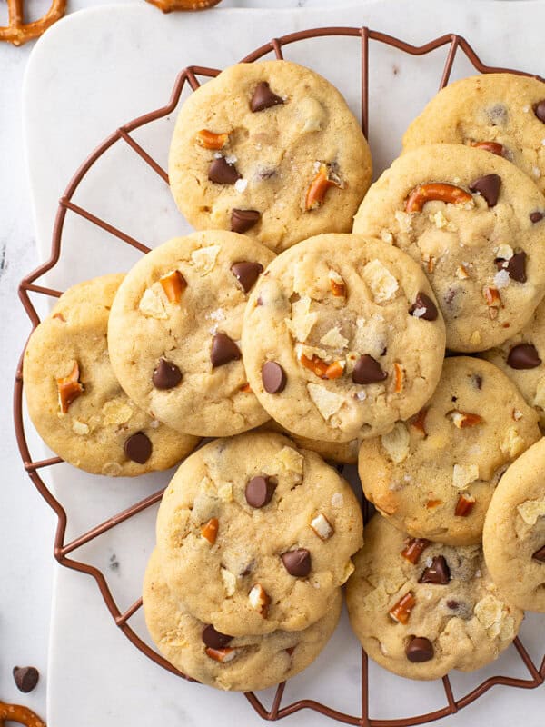overhead cookie tray filled with kitchen sink cookies