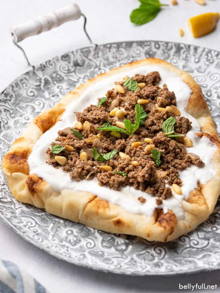 Indian keema on yogurt naan bread