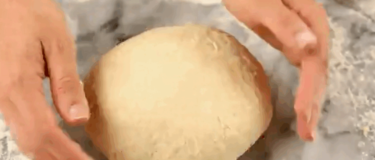 Kneading the dough. 