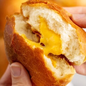 close up image of cheese zombie being split in half