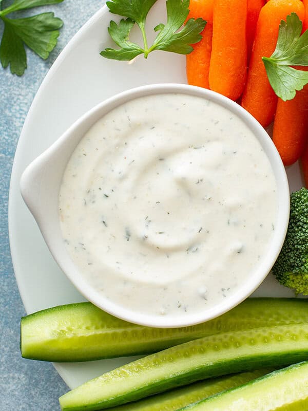 overhead ranch dip in white dish
