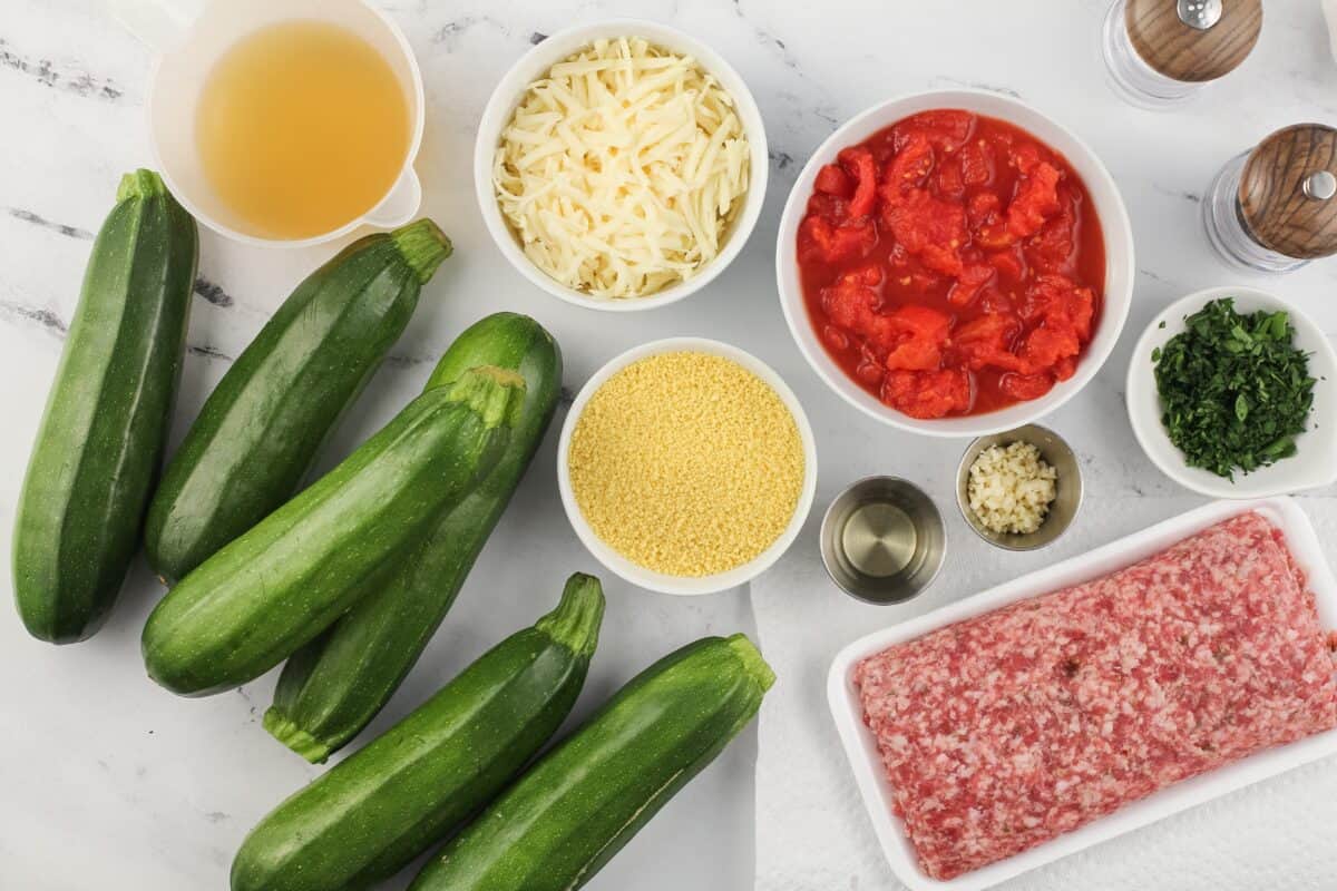 Ingredients to make Italian stuffed zucchini.