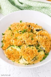 A bowl of cheesy baked zucchini casserole