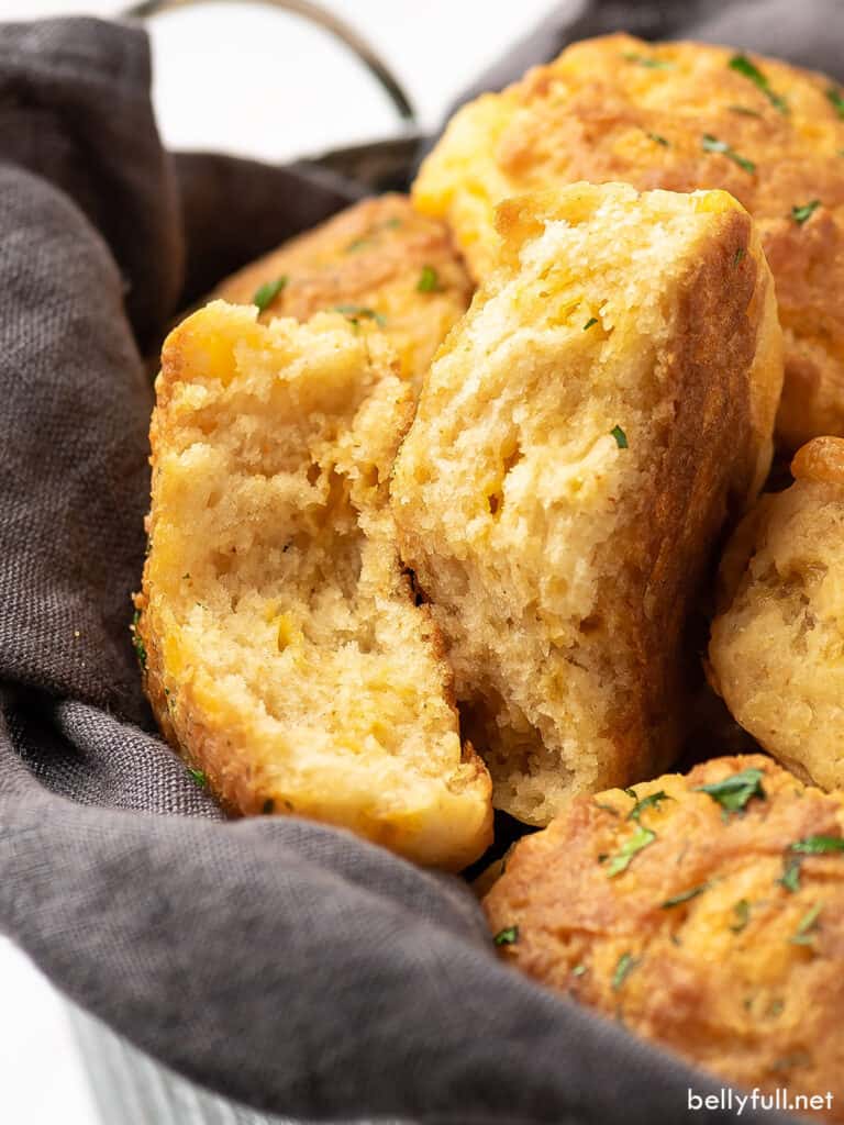 split open biscuits in bread basket