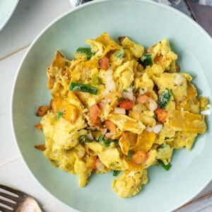 overhead close up of tex mex egg scramble