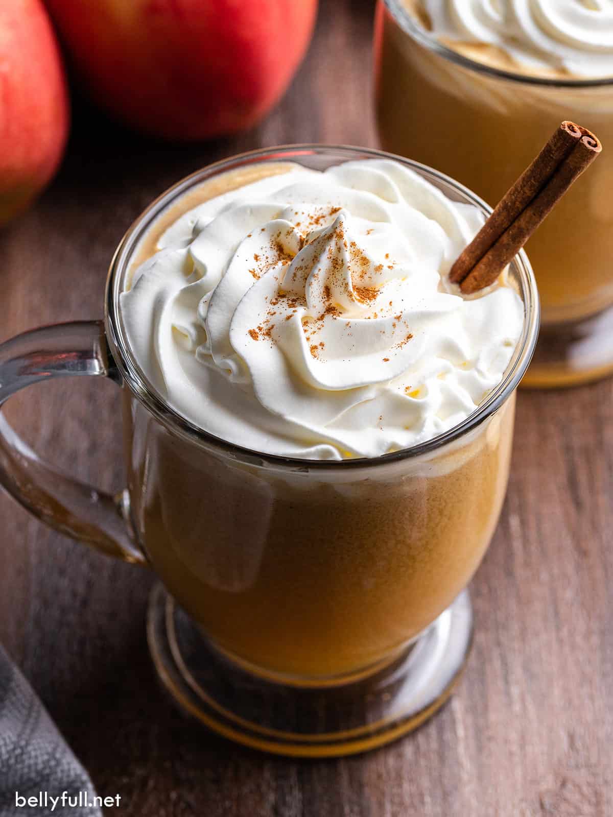 Overhead view of a mug of hot buttered rum