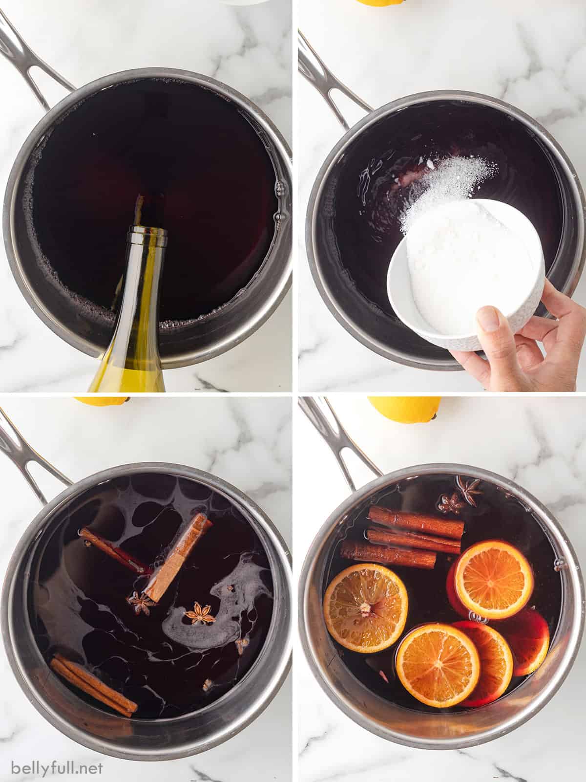 Process shots of how to make mulled wine