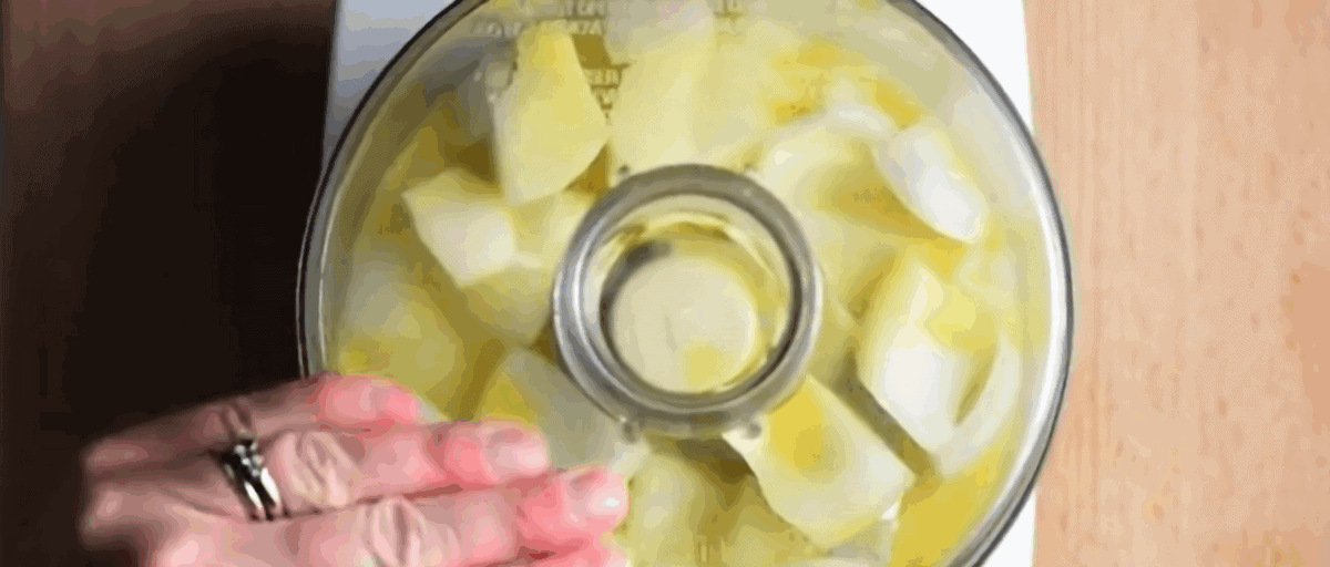 Processing the egg, onion and potatoes.