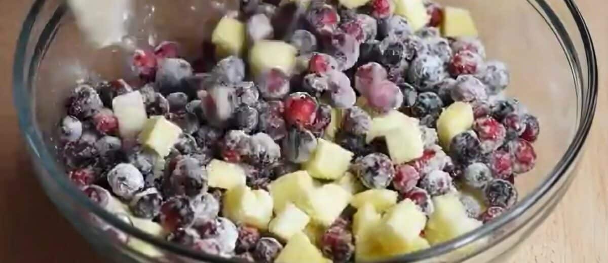 Filling ingredients in a glass bowl.