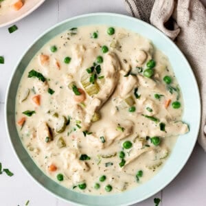 overhead chicken pot pie soup in bowl