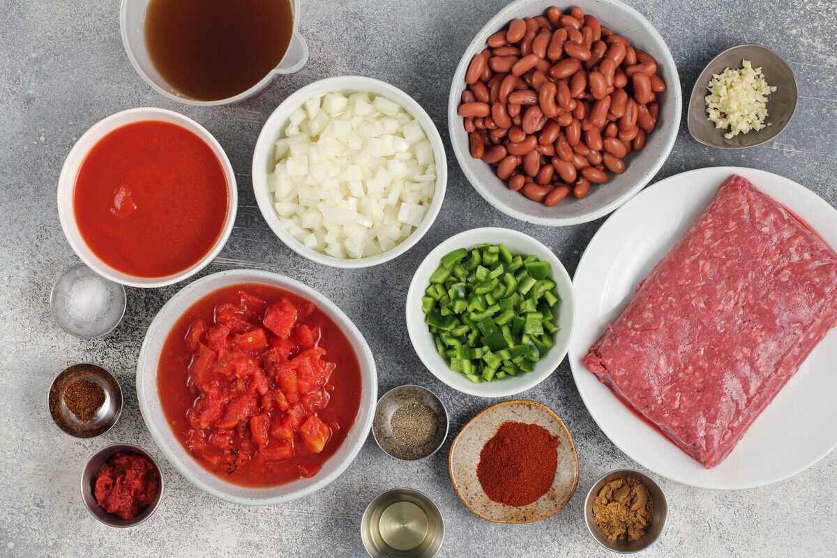 Ingredients to make chili.