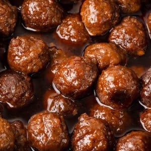 BBQ grape jelly meatballs in a crockpot