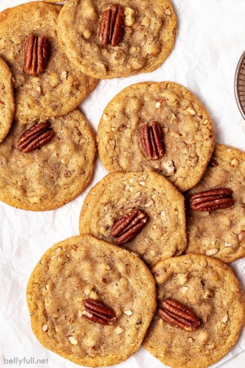 Overhead view of brown butter pecan cookies