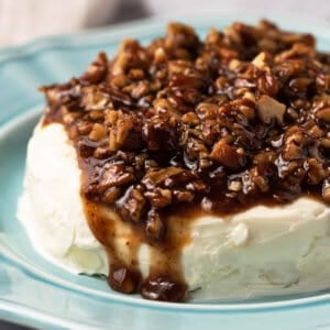 Close up French Quarter Cheese Spread with candied pecans