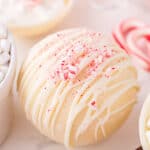 A peppermint white hot chocolate bomb