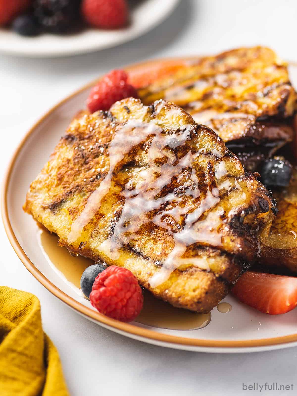 Angled view of a plate of challah French toast