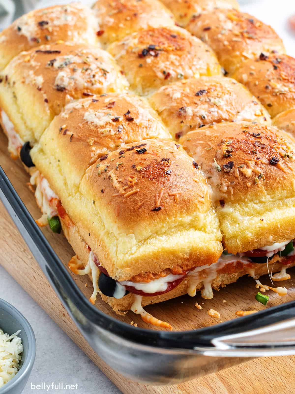 pizza supreme sliders in baking dish