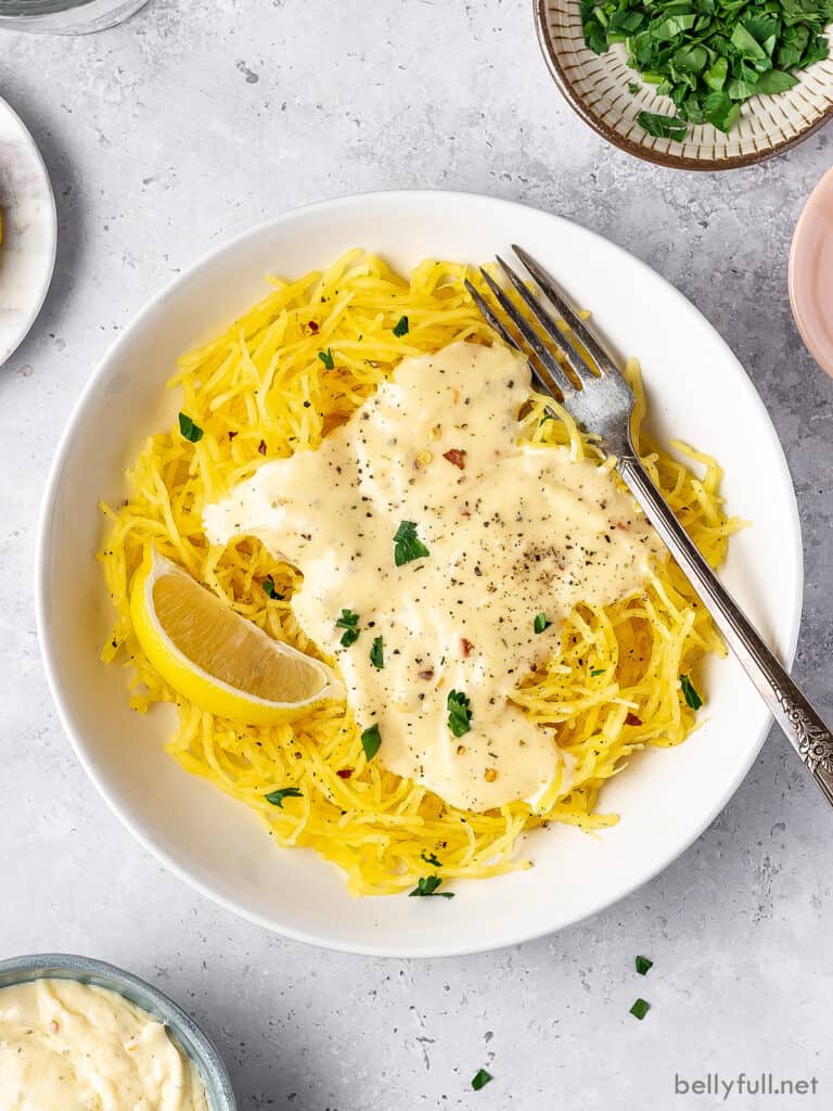 Spaghetti Squash Alfredo Recipe (keto friendly) Belly Full