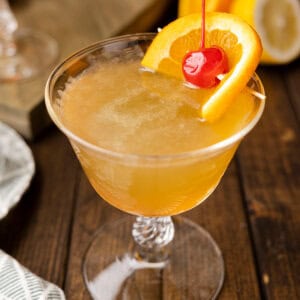 Angled view of a whiskey sour cocktail