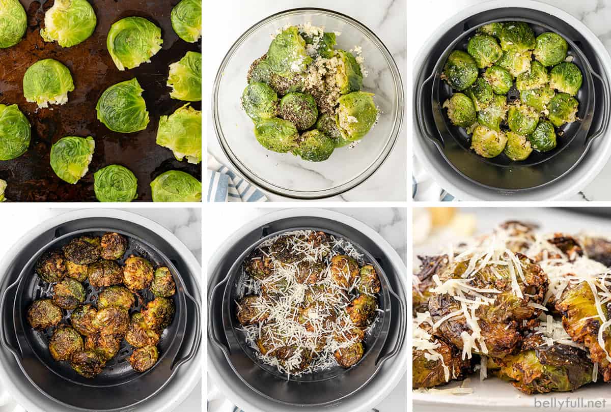 Smashed air fryer brussels sprouts step by step photos