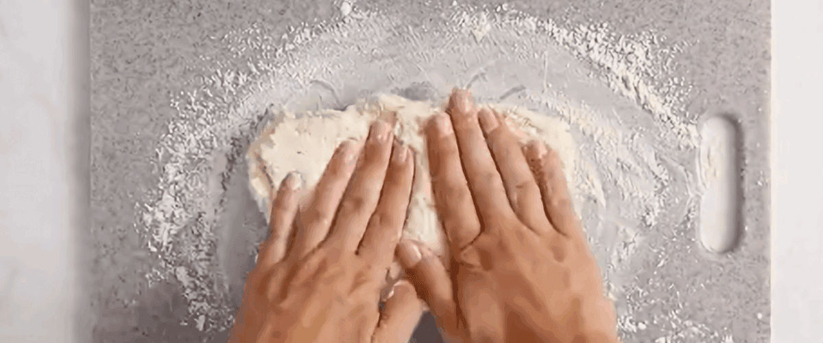Kneading the dough.