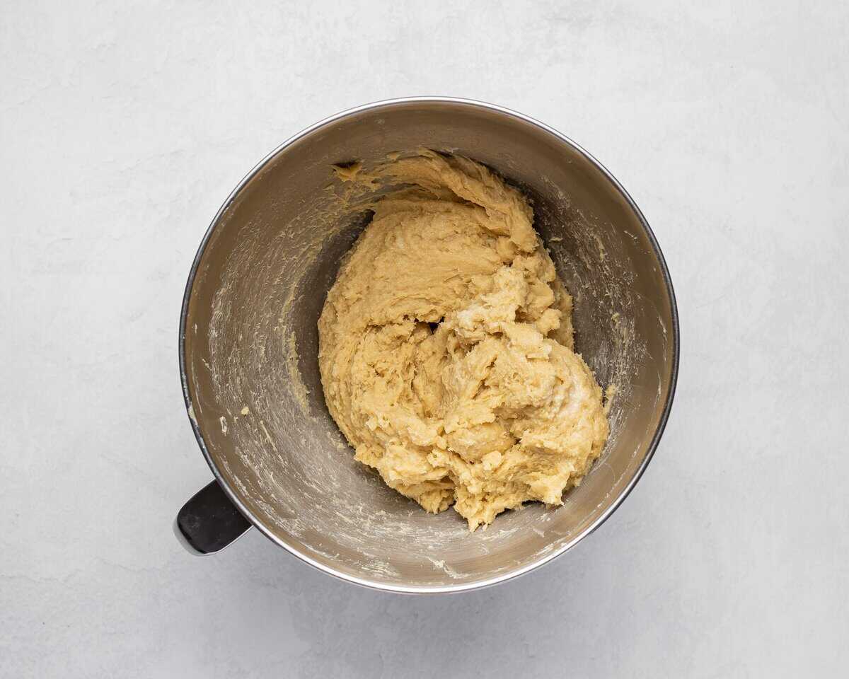 Adding wet ingredients to make the babka dough.
