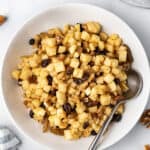 overhead white bowl filled with charoset for passover