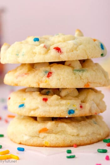 stack of 4 Funfetti Cake Mix Cookies