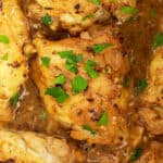 Close-up of Instant Pot chicken thighs with lemon butter sauce