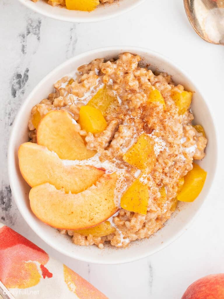 Peaches and Cream Instant Pot Oatmeal Belly Full
