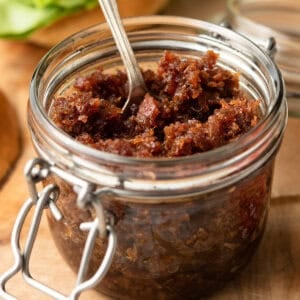 glass jar full of bacon jam