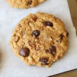 overhead large breakfast cookie on parchment paper