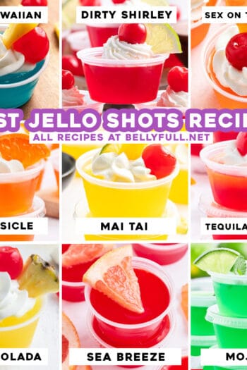 9 image collage for different jello shot recipes