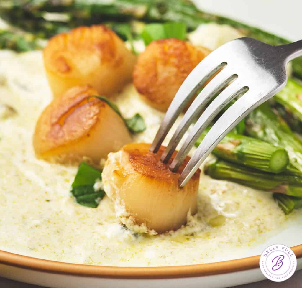 Seared Scallops with Pesto Cream Sauce Belly Full
