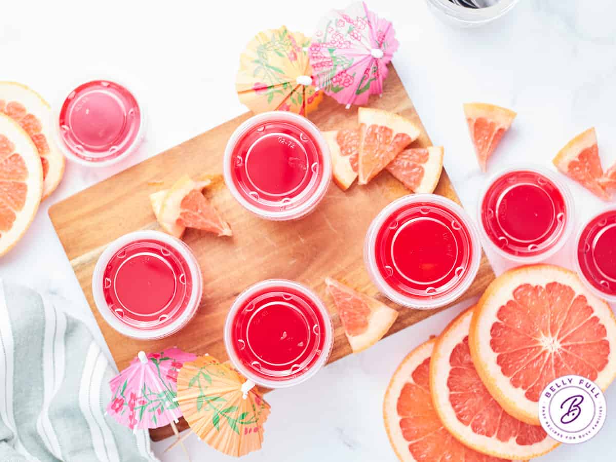 overhead sea breeze jello shots with grapefruit wedges