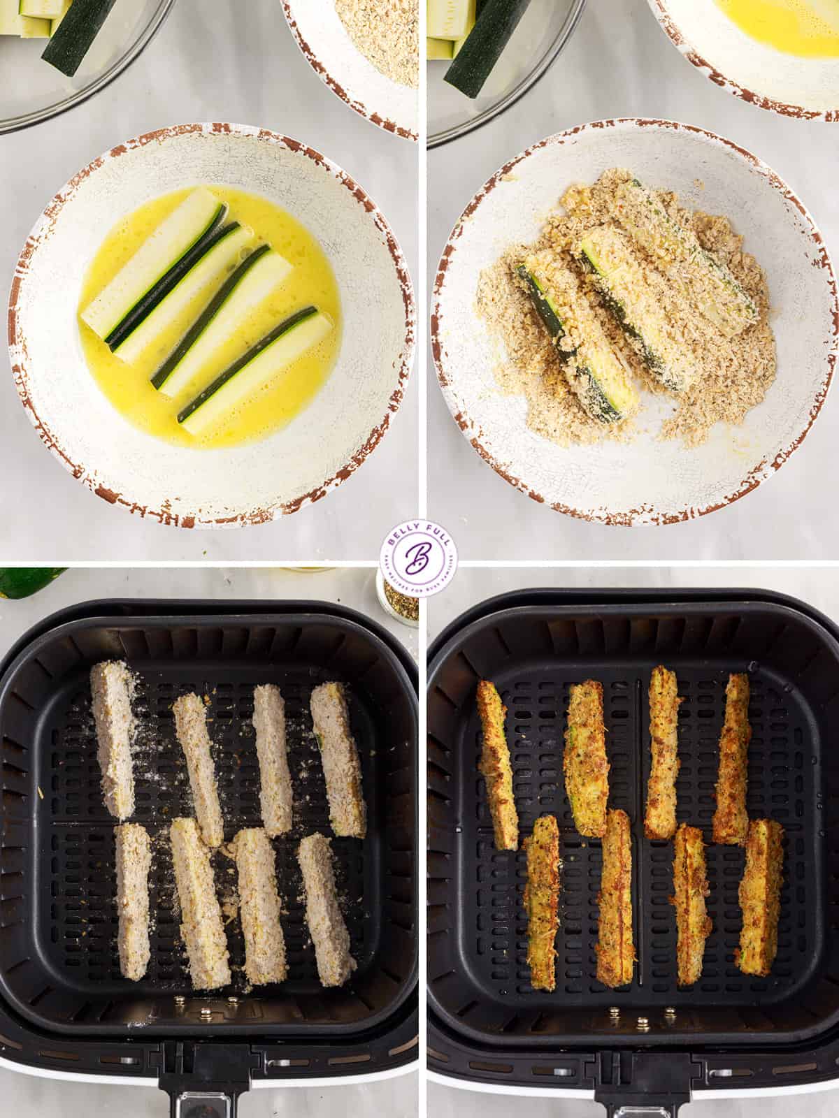 4 image collage how to make zucchini fries in air fryer