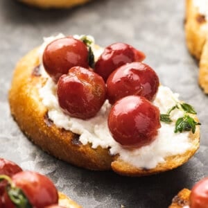 crostini with roasted red grapes and ricotta