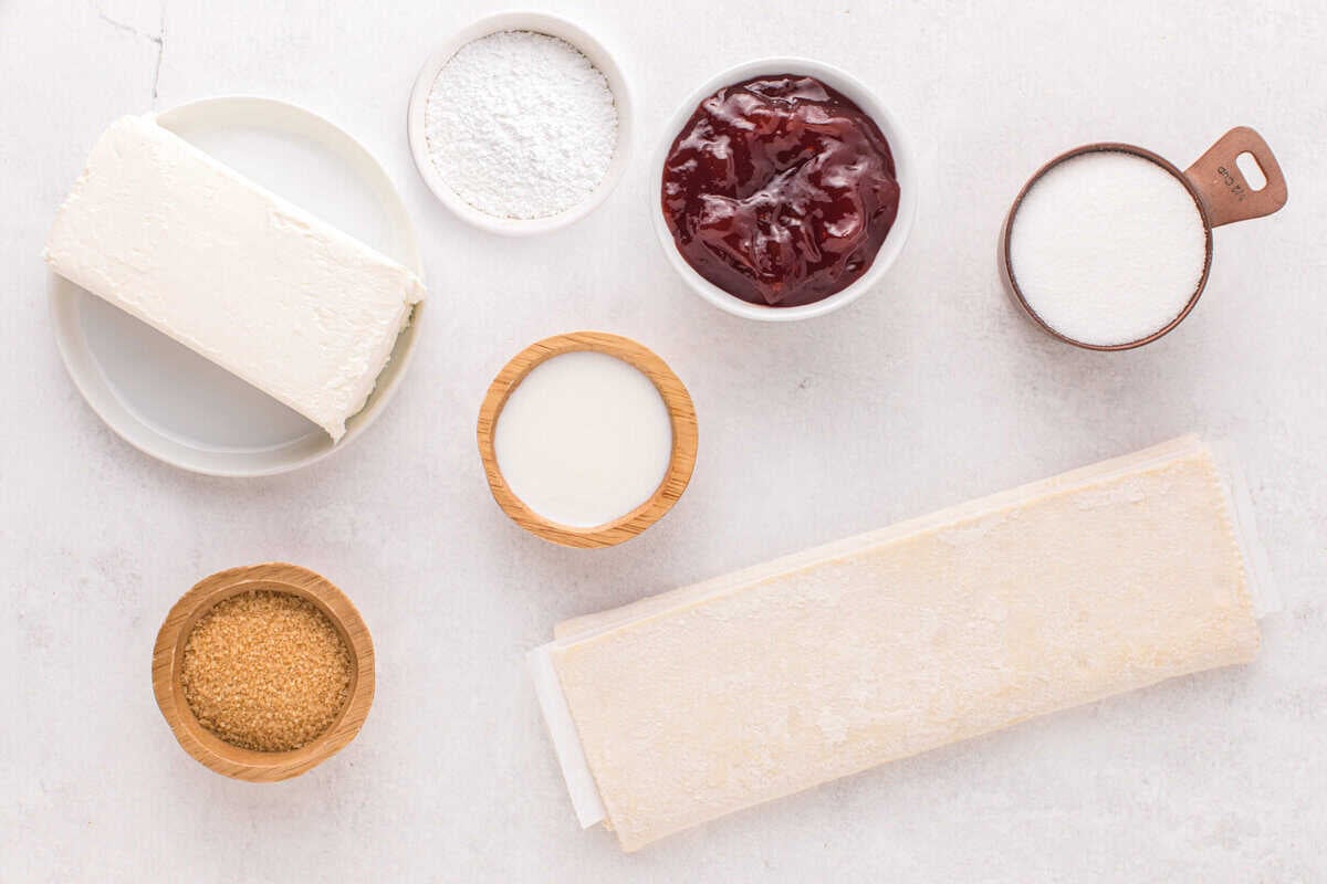 Ingredients to make strawberry cream cheese danish.