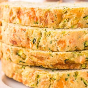 front view of 4 zucchini cheese bread slices