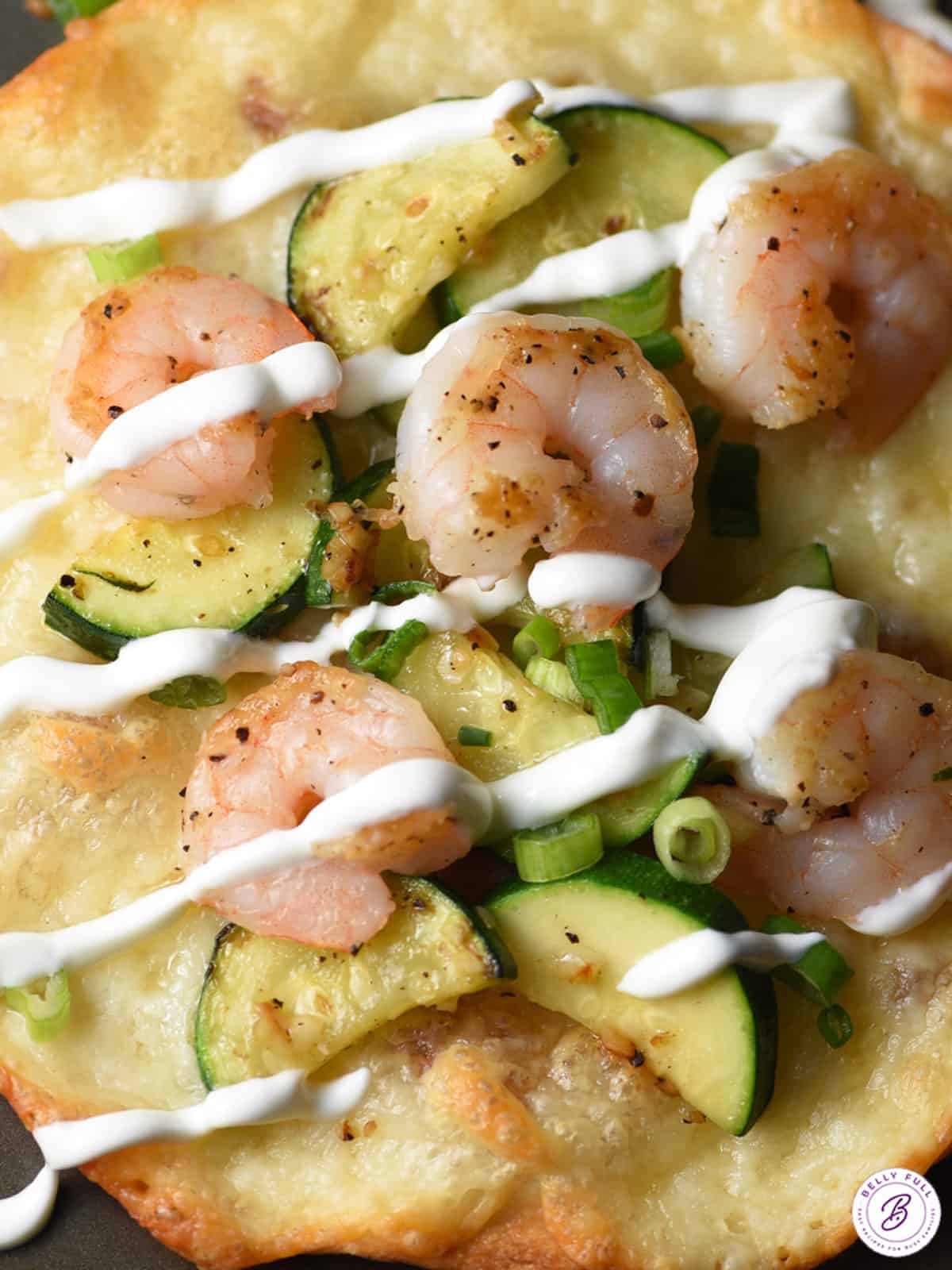 close up shrimp and zucchini tostadas