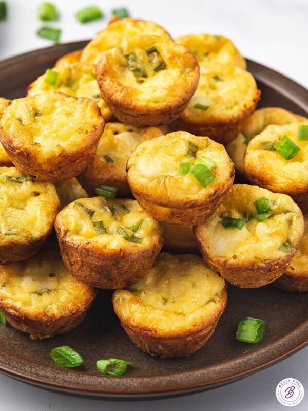 crustless crab quiche bites piled on plate