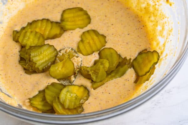 dill pickle hamburger chips dunked in batter