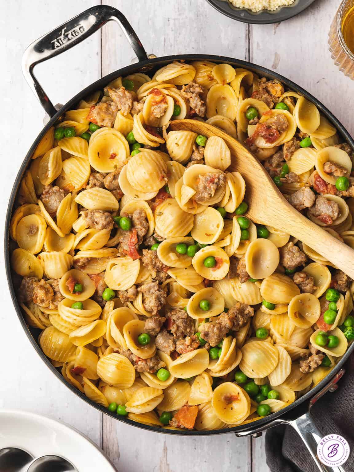 Sausage and Pea Pasta Belly Full