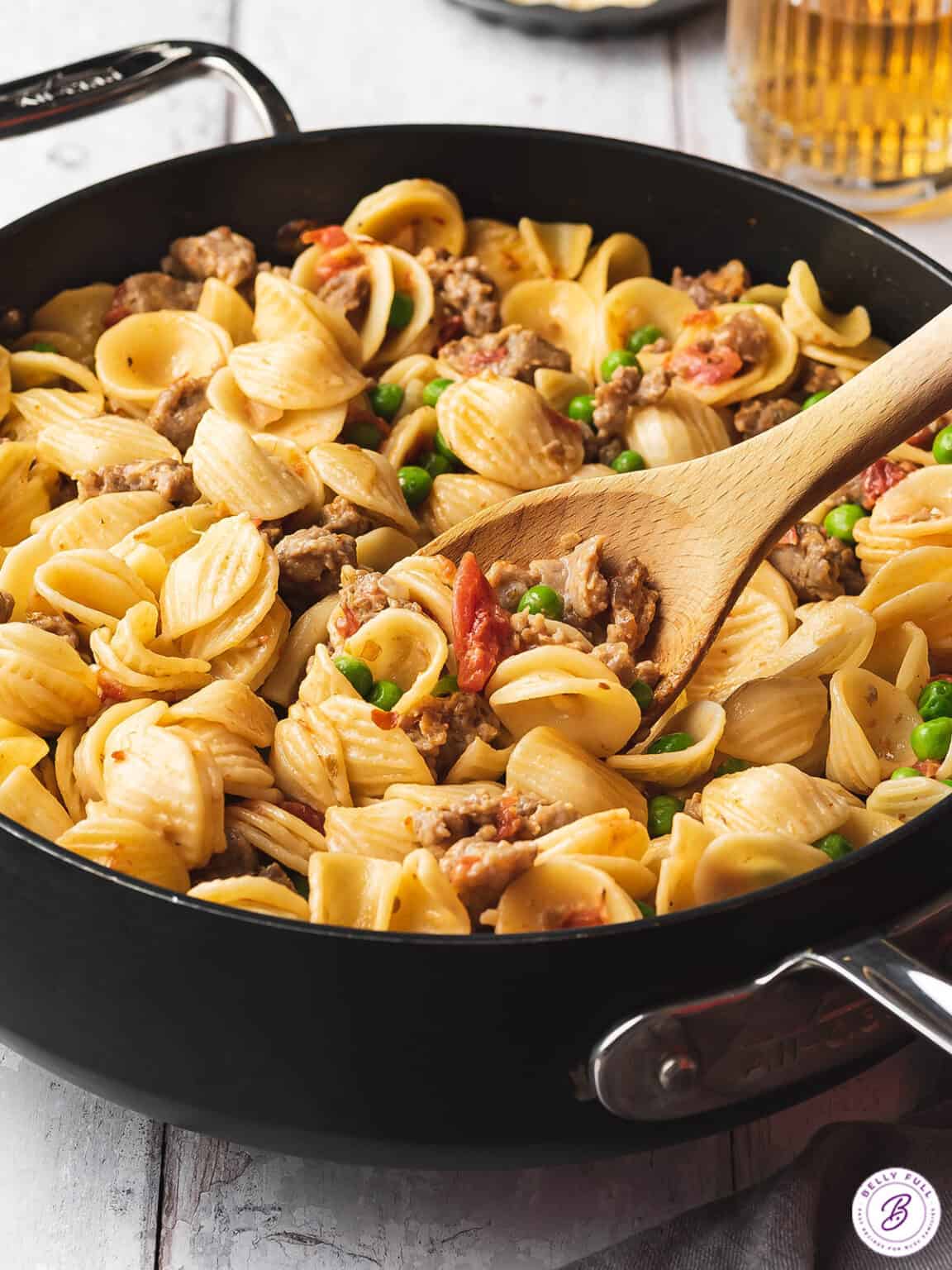 Sausage and Pea Pasta Belly Full