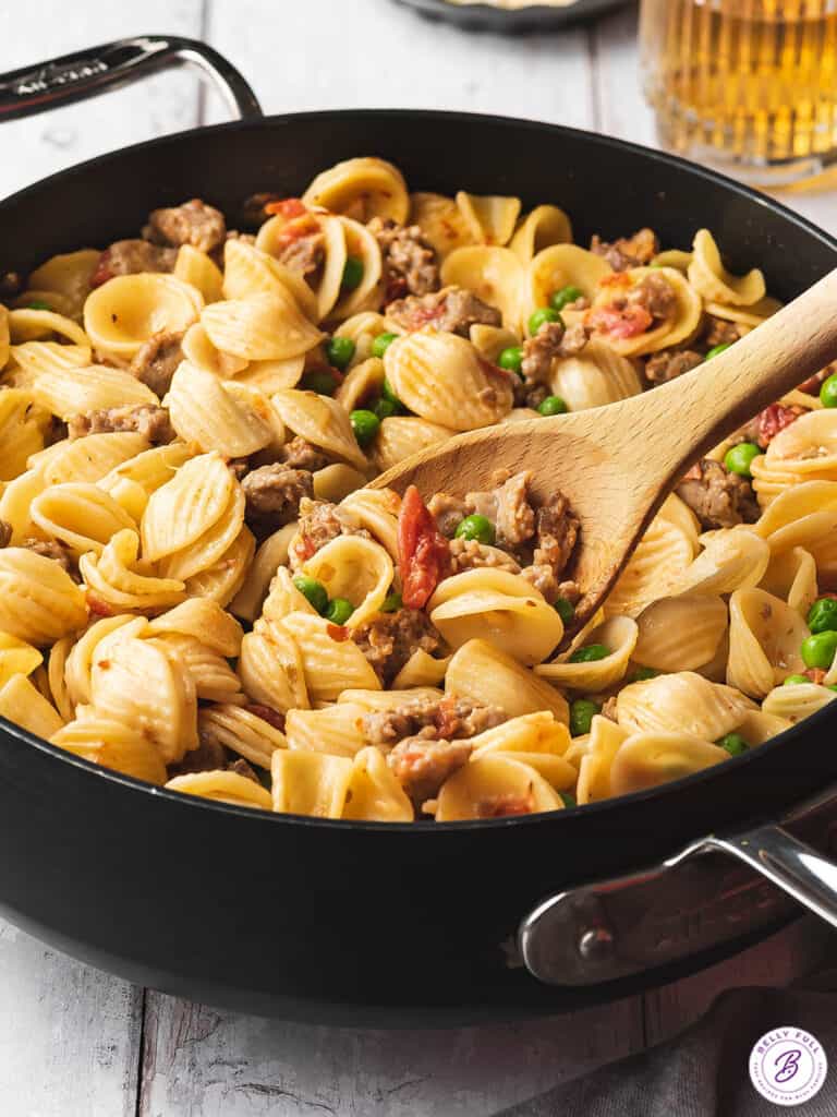 Sausage and Pea Pasta Belly Full