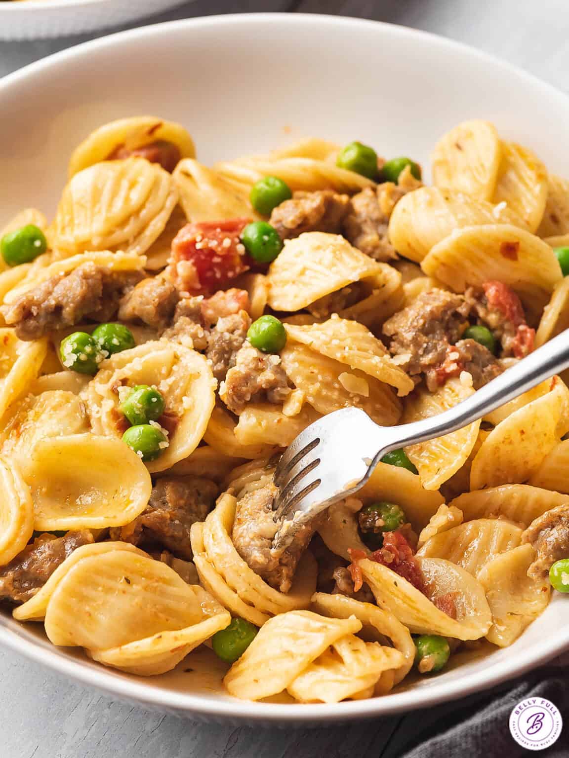 Sausage and Pea Pasta Belly Full