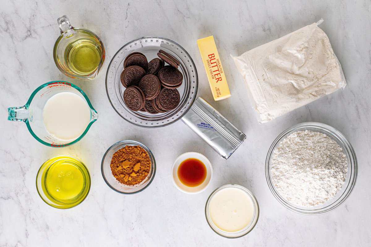 Ingredients to make zebra cake.