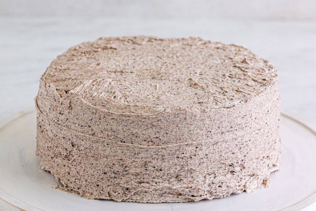 Both cakes covered with icing.