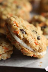 close up carrot cake sandwich cookie